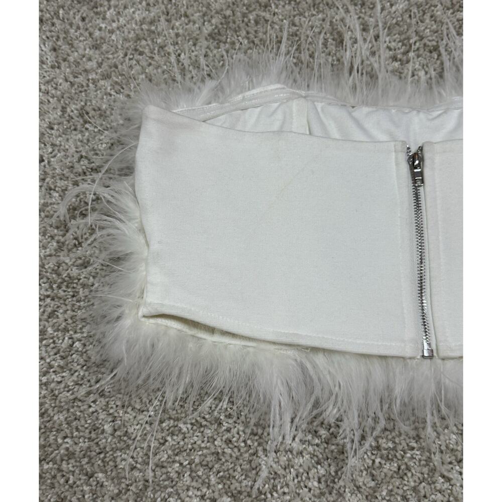 12th Tribe Chanel White Faux Feather Strapless Bandeau Crop Top Size Small - Picture 6 of 9